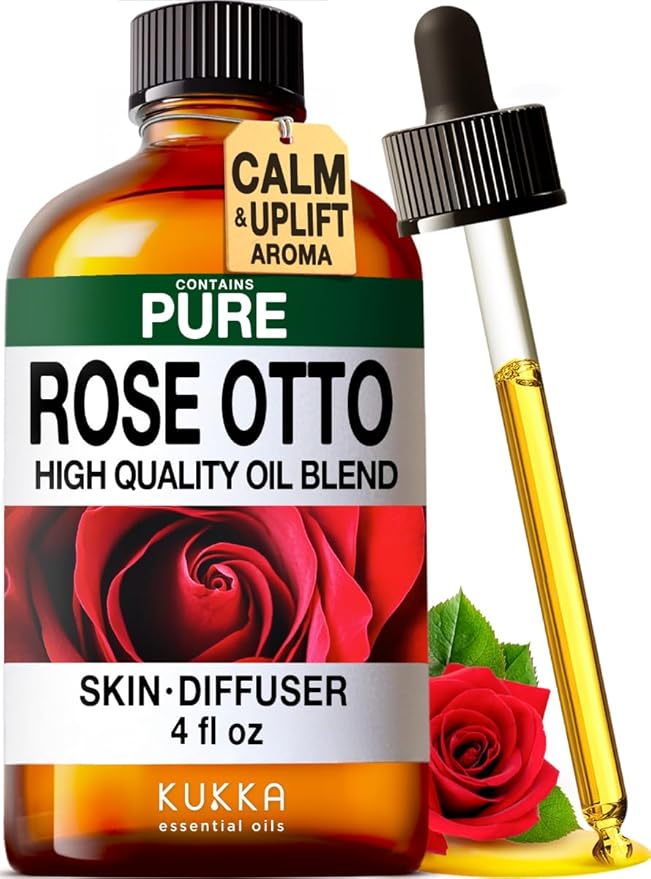 100% Pure Rose Otto Oil - 4 Fl Oz Rose Otto Essential Oil for Hair, Skin, Diffuser, Aromatherapy & DIY Soap Making Scent