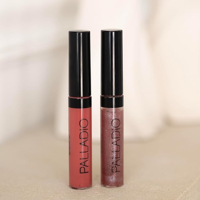 Palladio Lip Gloss, Non-Sticky Lip Gloss, Contains Vitamin E and Aloe, Offers Intense Color and Moisturization, Minimizes Lip Wrinkles, Softens Lips with Beautiful Shiny Finish, French Kiss