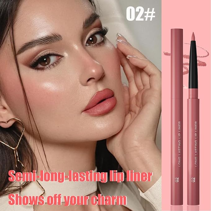 QIDSTERS Gel Lip Liner Pencil for Women, Nude Peach Matte Long Lasting Lip Liner Lipstick 24 Hour, High Pigmented Lips Makeup Retractable Liners Waterproof Smudge Proof, Vegan & Cruelty-Free 02
