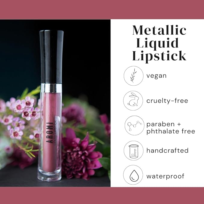 Aromi Chestnut Rose Metallic Liquid Lipstick (Burgundy Quartz)