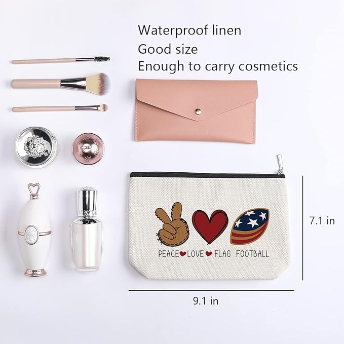 kdxpbpz Football Travel Pouch Flag Football Bag Football Gifts Football Mom Gifts C Team Coach Gifts Sport Fans Gifts for Football Lovers Players Birthday Gifts - Peace Love Flag Football
