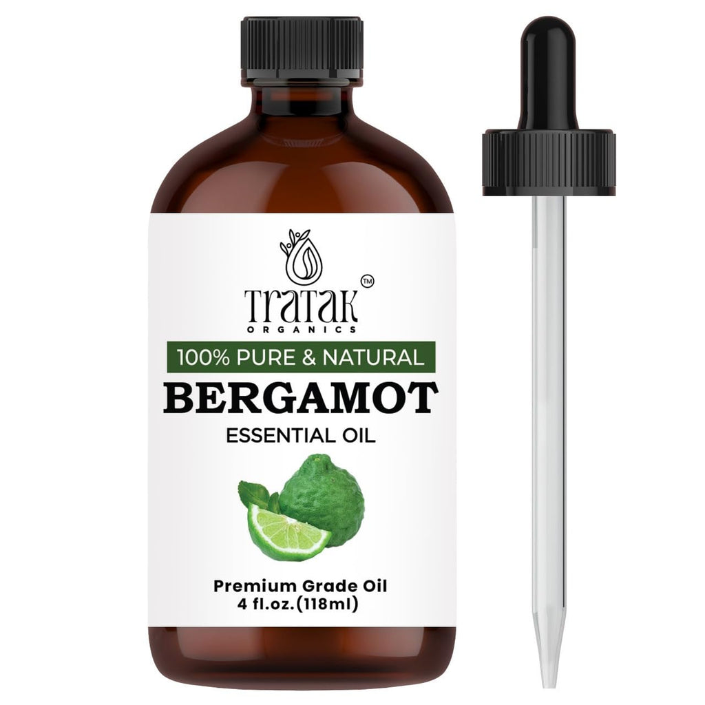 TRATAK ORGANICS Bergamot Essential Oil for Diffuser and Skin - 4 Fl Oz - 100% Pure Natural Bergamot Oil for Aromatherapy, Hair Shampoo, Bath Bomb & Soap Making Scent DIY