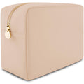 Large Beige Nylon Makeup Pouch - Cosmetic Travel Bag Organizer