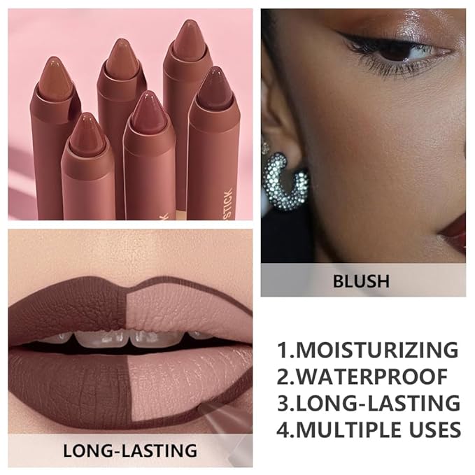 QIDSTERS Matte Lipstick Crayon for Women, Dark Brown 24 Hour Lipstick Lip Liner Pencil, Neutral Lip Stick Lipliner Long Lasting Waterproof Smudge Proof, Vegan & Cruelty-Free, 06