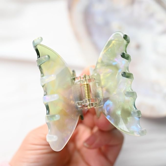 Prettyou Handmade Celluloid Acetate French Design Barrettes Tortoise Shell Claws Hair Claw Luxury Fashion Accessories Hair Clip for Women (transparent green)
