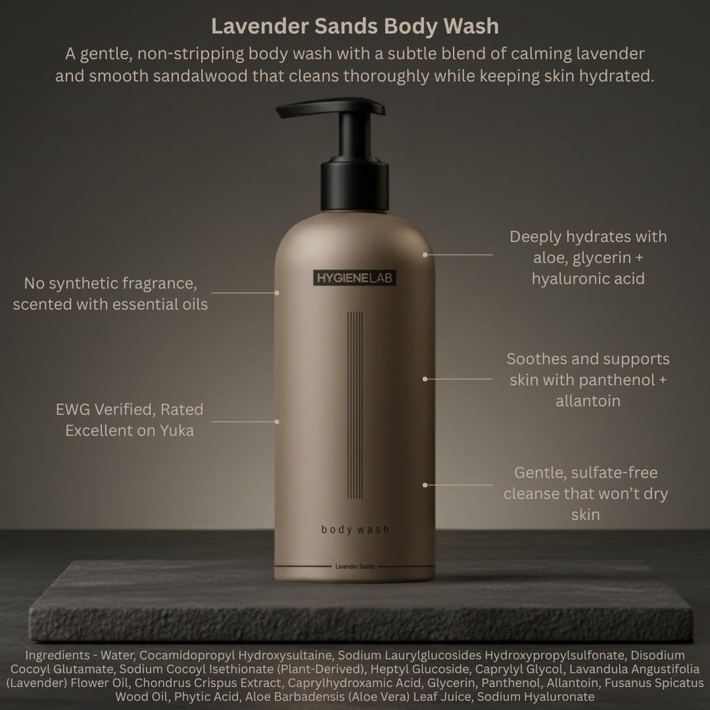 HygieneLab Natural Mens Body Wash, EWG Verified, Lavender Sands, 10 oz