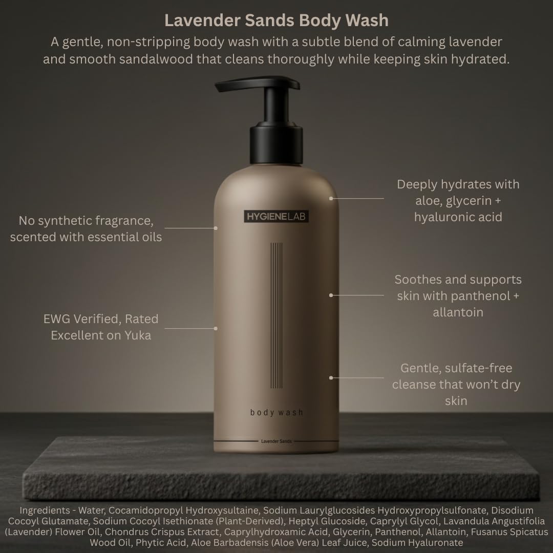 HygieneLab Natural Mens Body Wash, EWG Verified, Lavender Sands, 10 oz