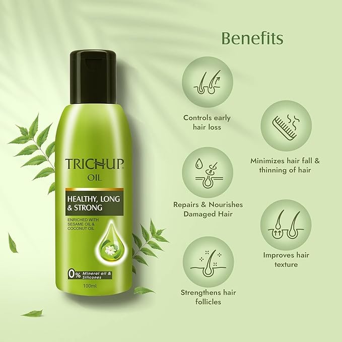 TRICHUP Ayurvedic Herbal Hair Oil for Thinning & Damaged Hair | Neem, Aloe Vera, Coconut & Sesame | Scalp Nourishing Oil for Hair Breakage Control & Stronger Hair | 3.38 fl oz (Pack of 2)
