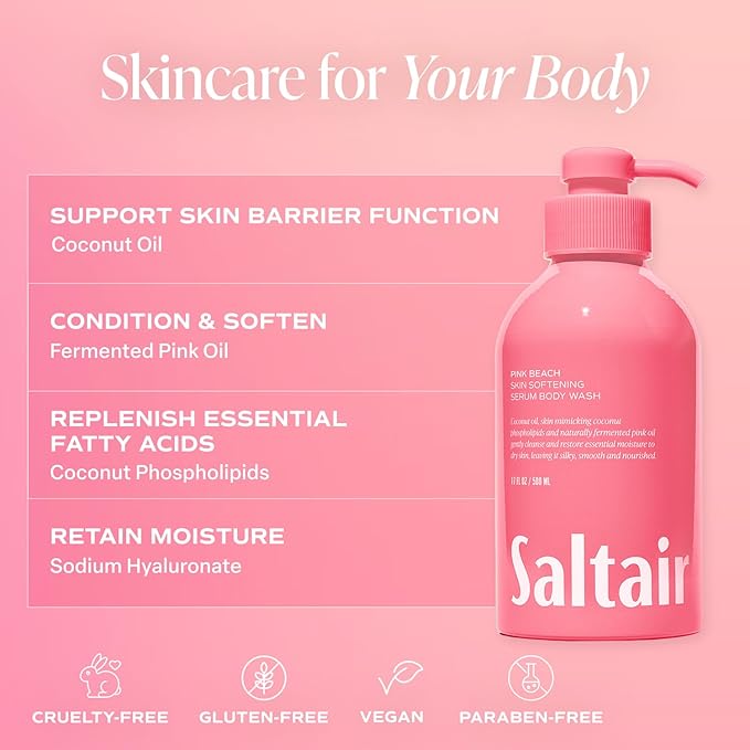 Saltair Body Wash Variety Pack – Signature Scents: Santal Bloom & Pink Beach – Moisturizing Body Wash – Scented Shower Gel for Women and Men – 2x 17oz – Paraben & Cruelty-Free