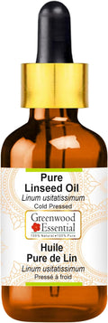 Greenwood Essential Linseed Oil (Linum usitatissimum) with Glass Dropper | Cold Pressed | Natural | Undiluted | For Diluting Essential Oils | For Skin & Massage | Men & Women | 10ml (0.33 oz)