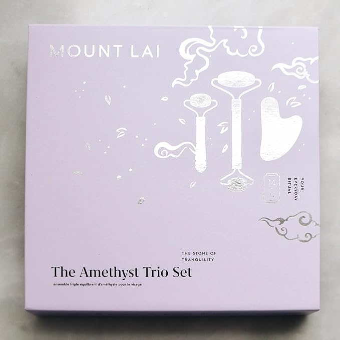 Mount Lai - The Amethyst Trio Calming Facial Set | Amethyst Face Roller and Gua Sha Set | Gua Sha Tools to Relieve Muscle Tension and Reduce Puffiness | Anti Aging Skin Care Sets for Women