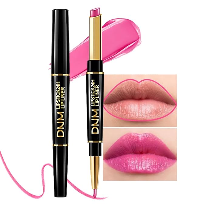 evpct 2in1 Hot Pink Lipstick Lip Liner Dual Ended Moisturizing Lipstick 44#