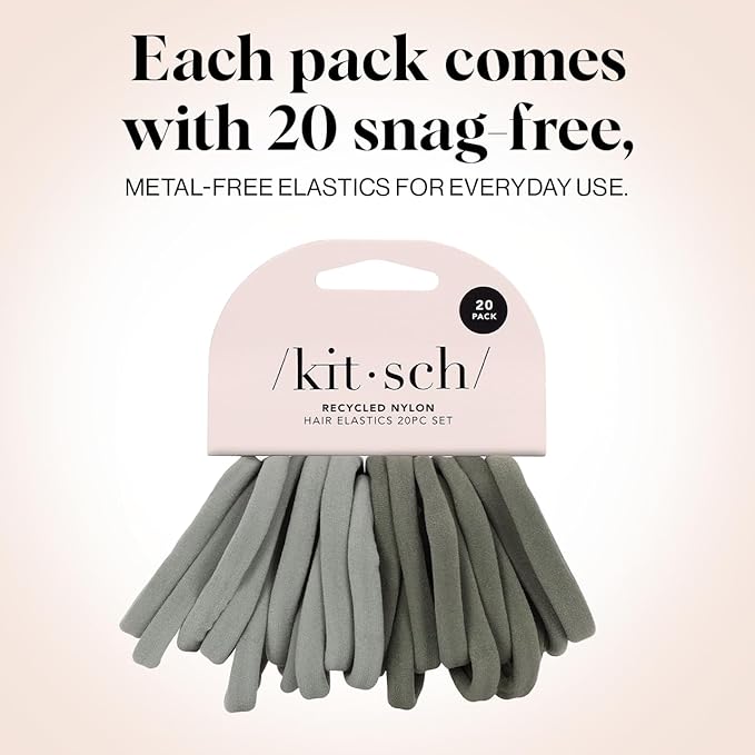 Kitsch Elastic Hair Ties No Damage | Stretchy Hair Bands- Eucalyptus, 20pcs