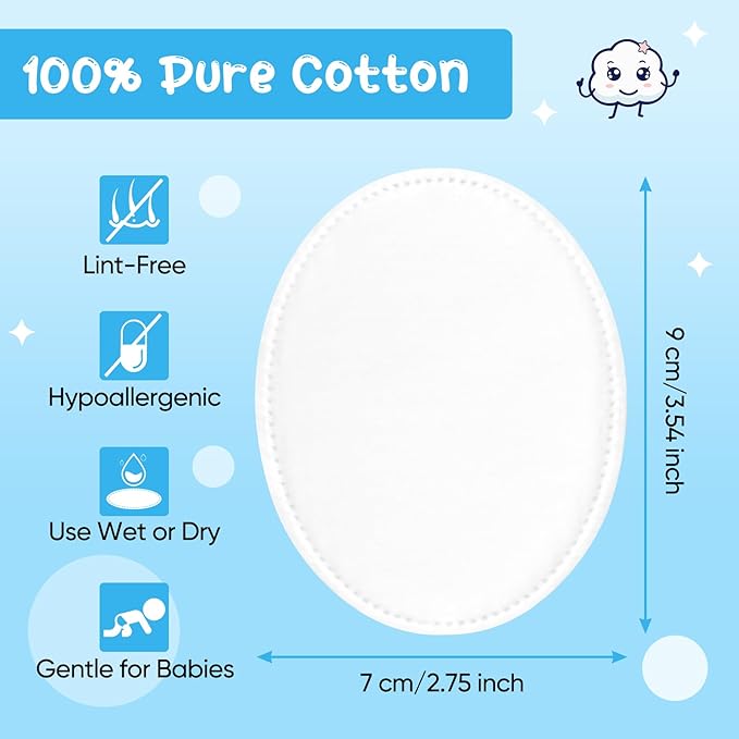 Cottonessence Oval Cotton Pads (100-Count)- 100% Pure Cotton, Gentle Enough for Babies, Soft Texture, Large Size, Lint-Free, Double Sided, Hypoallergenic, Use Wet or Dry