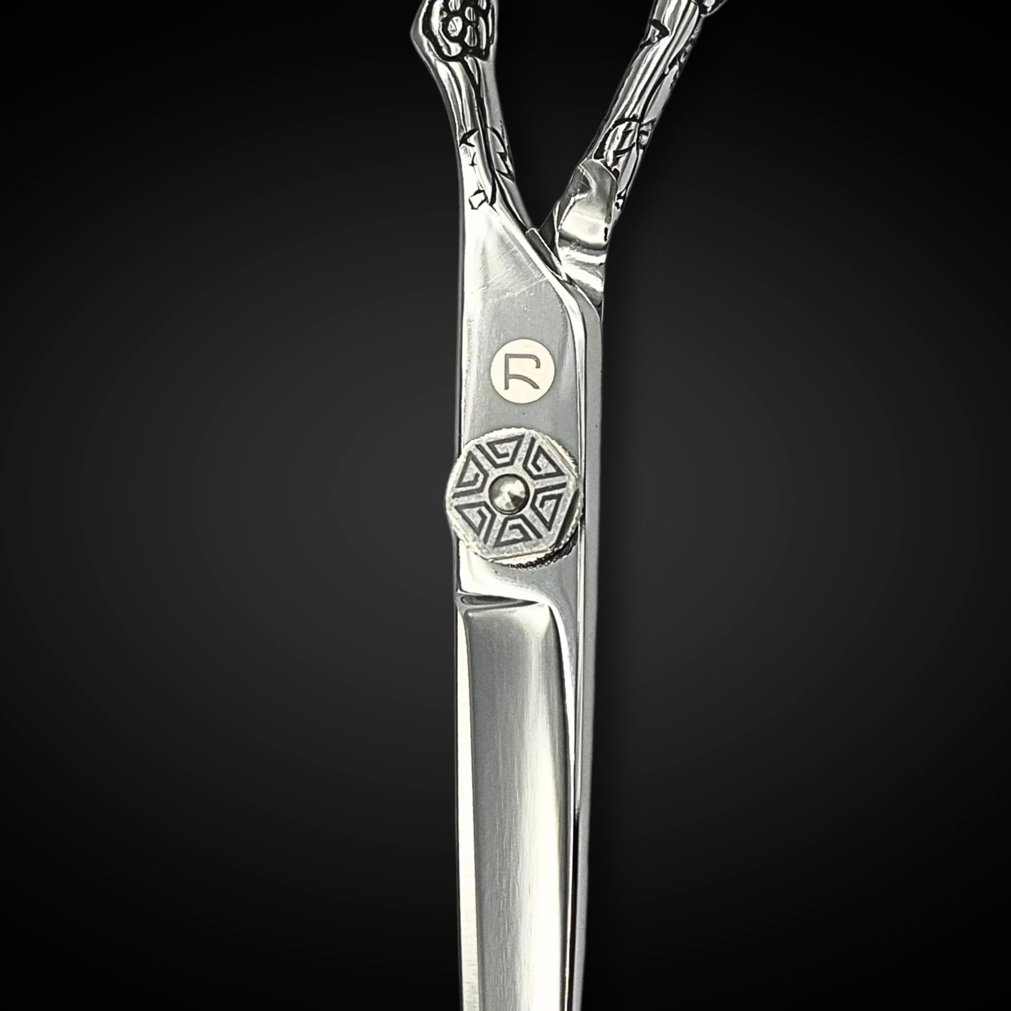 Saki Shears 6 Inch Set of Hair Cutting and Thinning Scissors With Flower Design on Handle and Finger Holes - 440C Stainless Steel - Professional Hair Cutting Set (Silver)