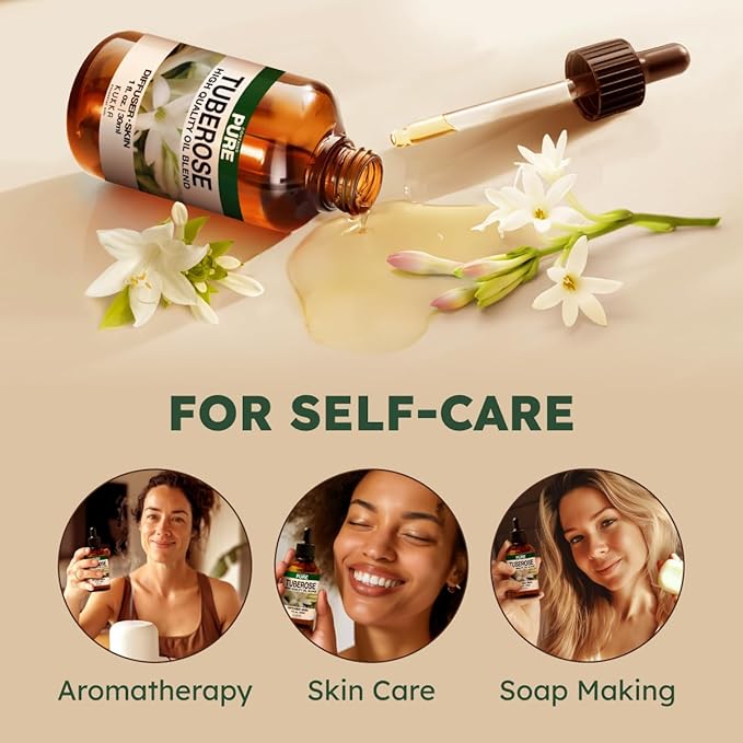 100% Pure Tuberose Oil - 1 Fl Oz Tuberose Essential Oil for Hair, Skin, Diffuser, Aromatherapy & DIY Soap Making Scent