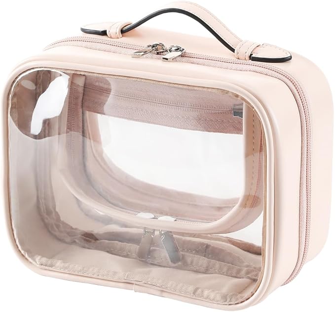 Veki TSA Approved Toiletry Bag Transparent Makeup Bags, Large Pink