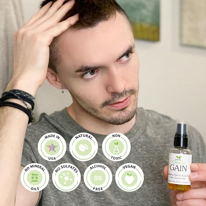 Isabella's Clearly GAIN – Natural Hair and Scalp Oil with Rosemary, Castor Oil & Essential Oils | Nourishing Serum for Fuller Thicker Looking Hair | Vegan, Waterless & Cruelty Free