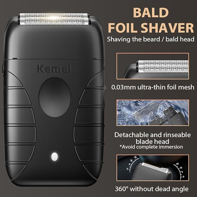 KEMEI KM-2293 3-Piece Cordless Barber Kit with Foil Shaver, Black