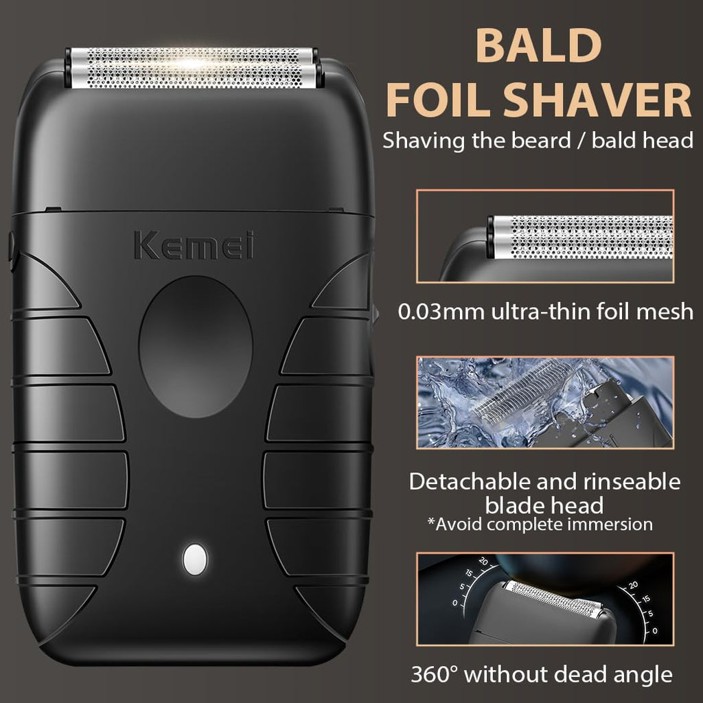 KEMEI KM-2293 3-Piece Cordless Barber Kit with Foil Shaver, Gold