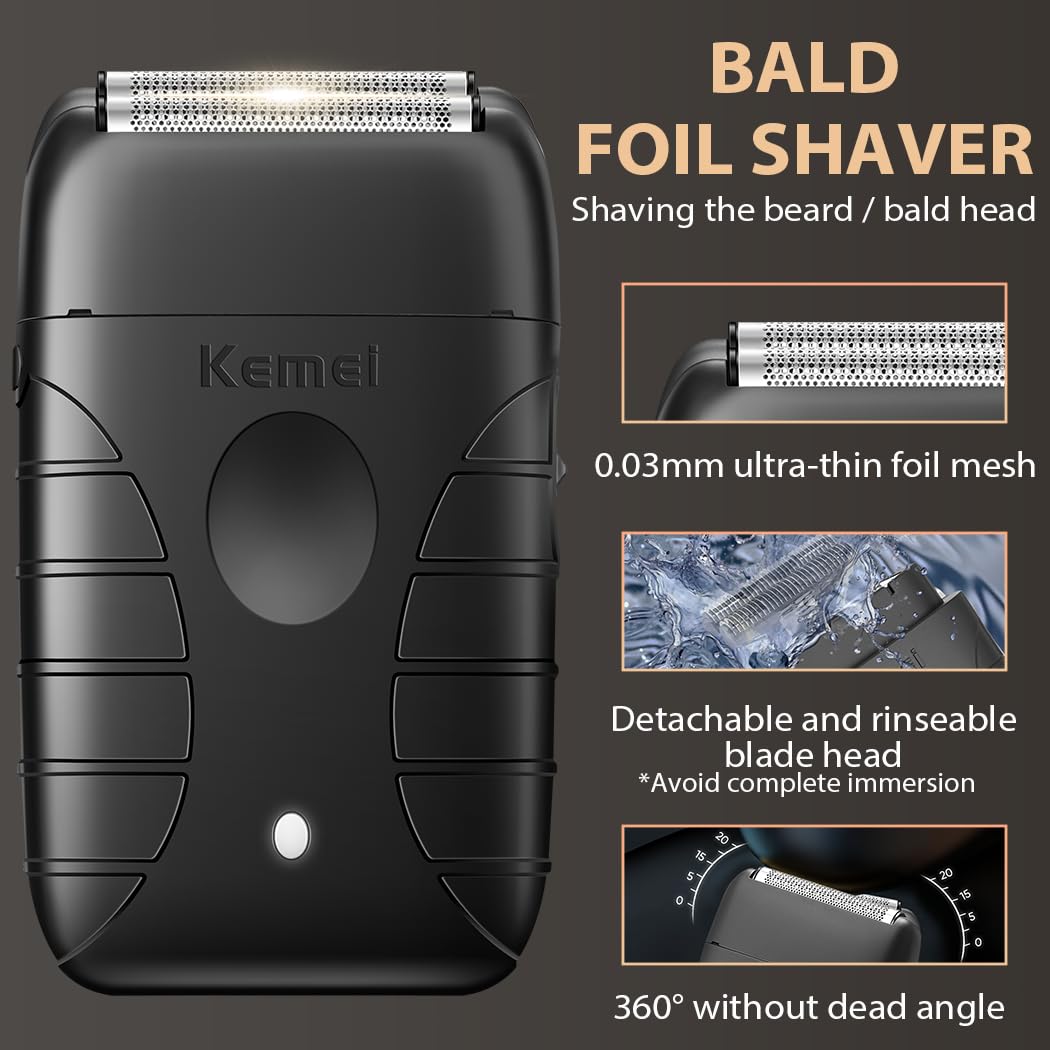 KEMEI KM-2293 3-Piece Cordless Barber Kit with Foil Shaver, Gold