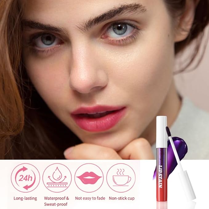 IATMOMOD Matte Liquid Lip Stain Peel Off Lip liner Tattoo with Tweezer, Red Liquid Lipstick Lipstain Long Lasting Waterproof for Women, Highly Pigmented Not Faded Smudge-proof Easy to Apply, 03