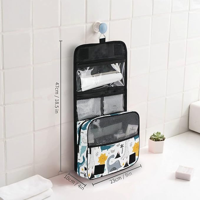 senya Hanging Travel Toiletry Bag Kit Makeup Case Cosmetics Organizer for Men Women (Kids Cartoon Dinosaurs)
