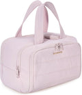 BAGSMART Travel Toiletry Bag, Crush Toiletry Bag for Women, Wide-open Puffy Toiletry Bags for Traveling, Large Travel Cosmetic Makeup Bag Organizer for Accessories,Toiletrie, Pink