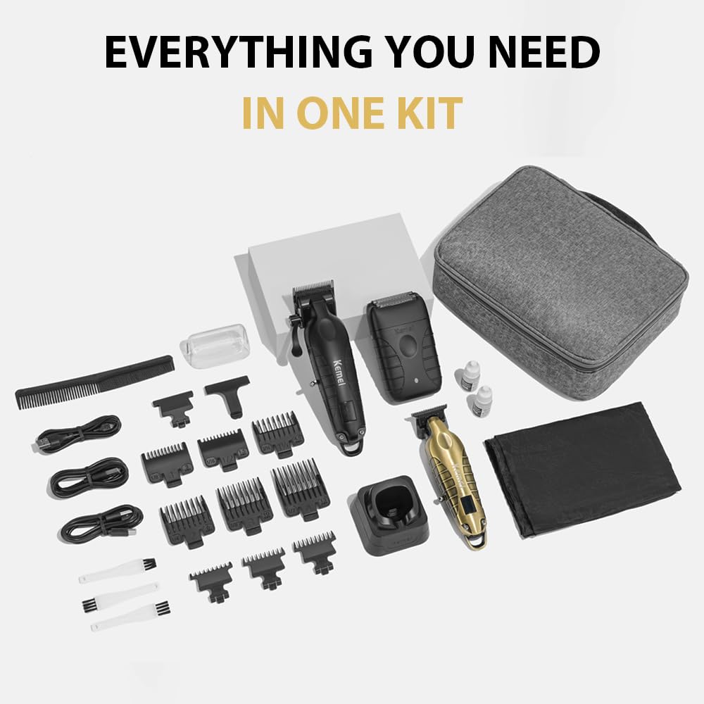 KEMEI KM-2293 3-Piece Cordless Barber Kit with Foil Shaver, Gold