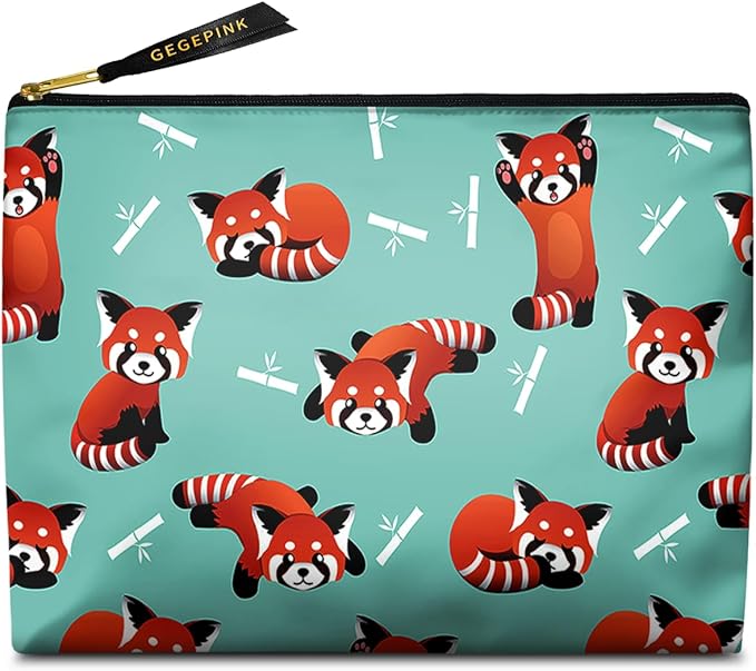 GEGEPINK Cute Makeup Bag for Purse Waterproof Cosmetic Bags for Women Funny Smooth Zipper Travel Toiletry Pouch 10X8 Inches-Red Panda Makeup pouch