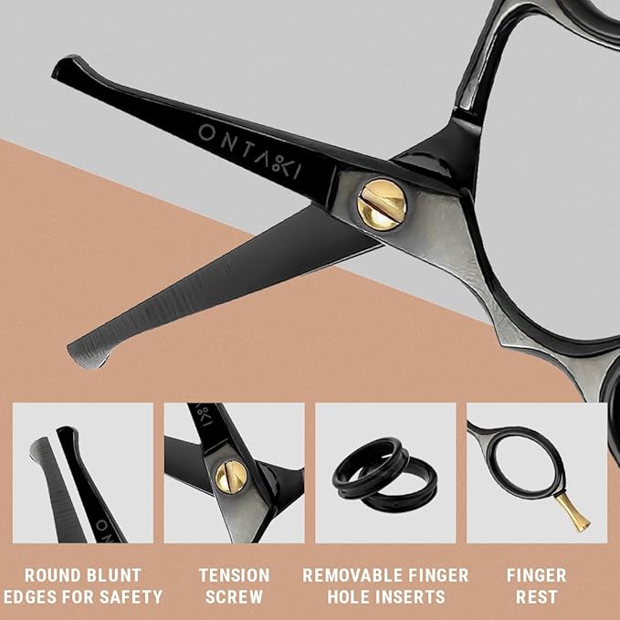 Ontaki Beard & Mustache Scissors & Combs for Men - 4.2" Black