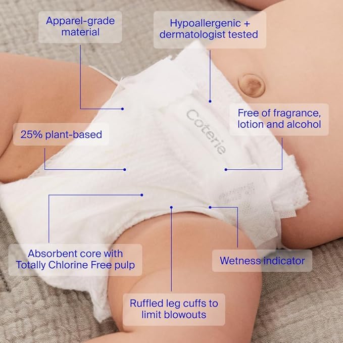 Coterie Baby Wipes + Diapers Kit, Size NB & Size 1 Diapers, 8-Pack Wipes
