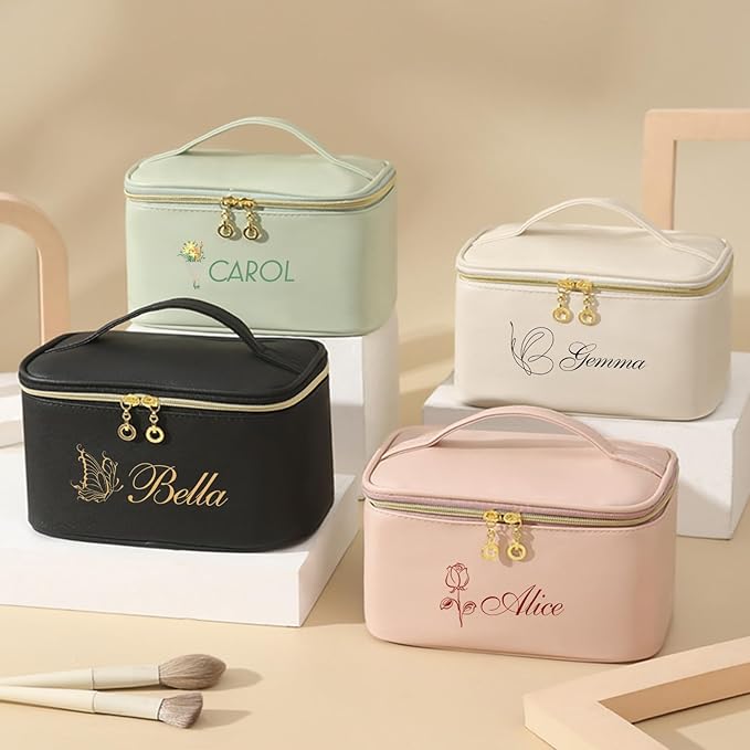 Zomfiouy Custom Makeup Bag for Women Leather Personalized Cosmetic Bag