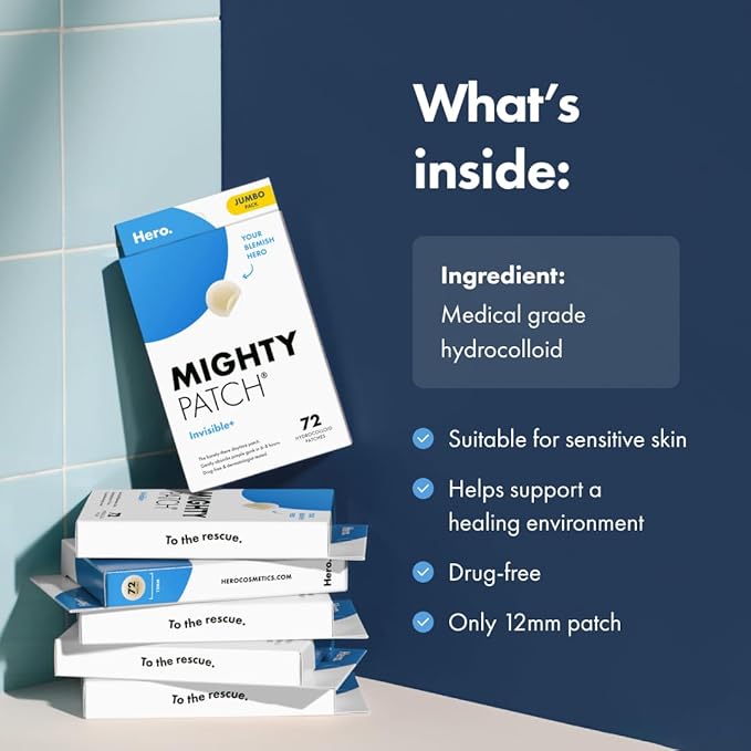 Hero Cosmetics Mighty Patch Invisible+ Daytime Acne Pimple Patch, 72 Ct