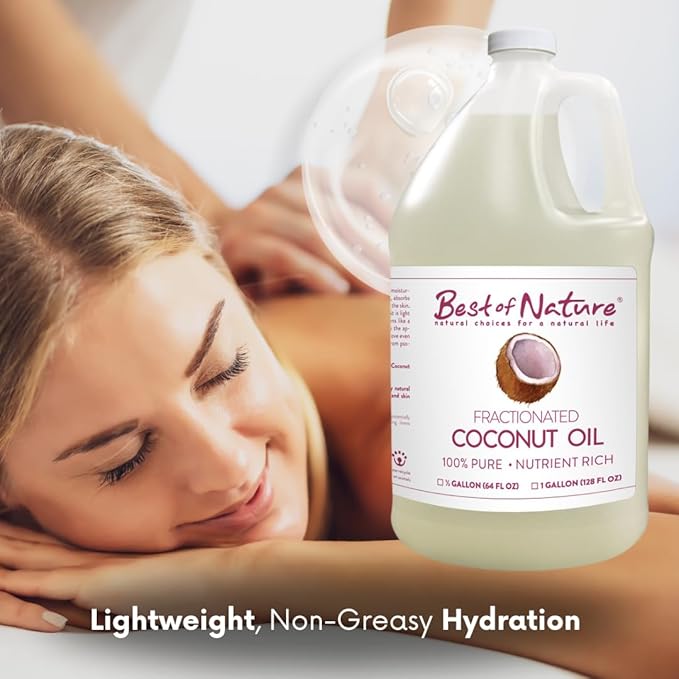 Best of Nature Fractionated Coconut Oil for Face, Hair & Massage – 100% Pure Liquid Coconut Oil for Skin, Unscented Carrier Oil for Essential Oils, Lightweight Body Oil, 8 fl oz Pump Bottle
