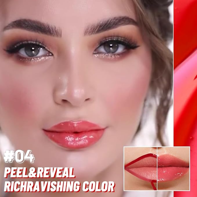 JUAAZIN Lip Stain Peel Off Lip Gloss oil Dual-Ended Combo, Vivid Burgundy Lips Liner Stain Peel Off Tattoo, Long Lasting & Waterproof, Transfer-Proof Lip Tint Stain with Lip oil for All Skin Type 04#