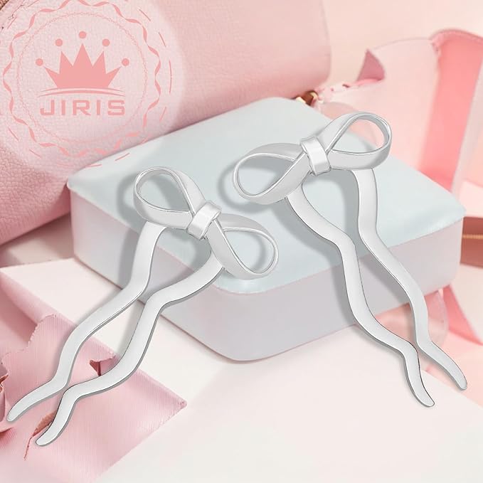 JIRIS 2PCS 5.5Inch Bow French Hair Pins Large U-Shaped Pins for Women and Girls Fashion Metal Hair Pin French Twist Hair Pins for Buns, Updos,Stylish and Functional(set5-silver)