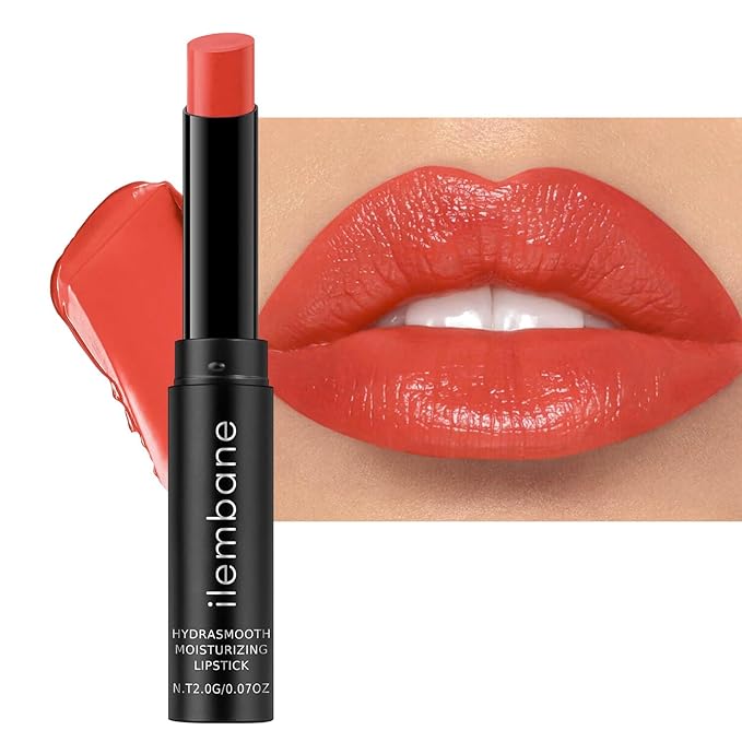 ilembane Hydrating Lipstick, Coral Red Glossy Tinted Lip Balm - Coral