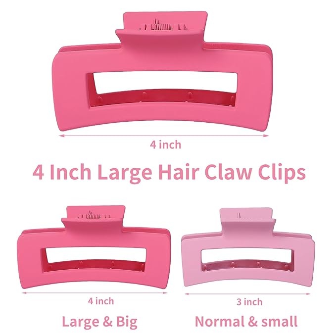 Sisiaipu 4.1 Inch Jumbo Hair Clips - 12 Pcs Colorful Square Jaw Clips for Thick Hair, Women and Girls Hair Accessories