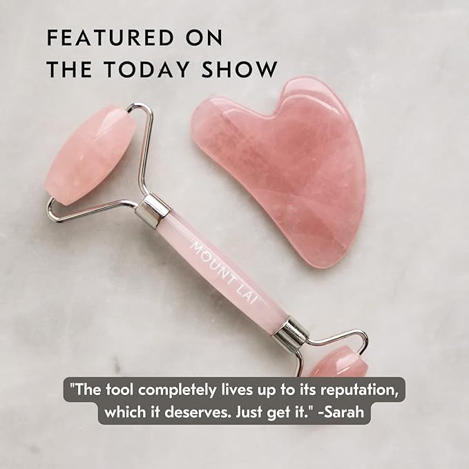 Mount Lai - The Rose Quartz Facial Spa Set | Rose Quartz Face Roller and Gua Sha Set | Gua Sha Tools to Relieve Muscle Tension and Reduce Puffiness | Anti aging skin care sets for women