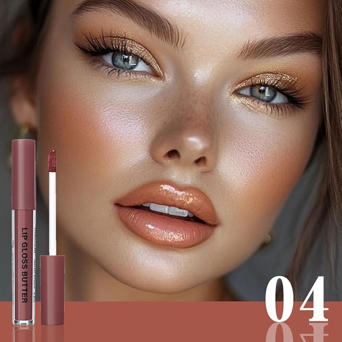 FeiCuiYun 2Pcs Brown Nourishing Lip plumper Gloss, Long Wear Hydration Mini Liquid Lipstick Makeup, Moisturizing High Shine Lip Glow Oil Fresh Lightweight Glossy Plumping Lip Gloss for Women (01+04)
