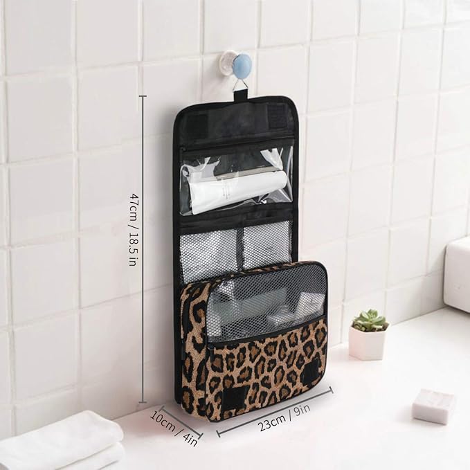 senya Hanging Travel Toiletry Bag Kit Makeup Case Cosmetics Organizer for Men Women leopard