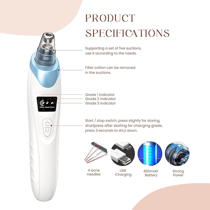 2026 Blackhead Remover Pore Vacuum,Facial Pore Cleaner-5 Suction Power,5 Probes,USB Rechargeable Blackhead Vacuum Kit Electric Pore Vacuum Tool for Adult