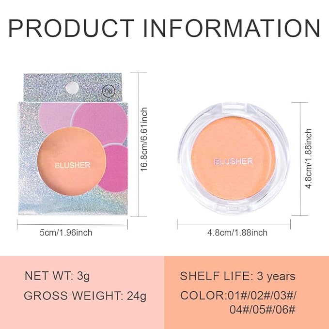 HHLTOH Blush for Cheeks Makeup Palette, Natural Matte Cream Powder Single Blushes for Eye and Cheek, Buildable Long-Lasting Color,Vegan & Cruelty-Free,Everyday Makeup Look for Women,#06-Deep Nude