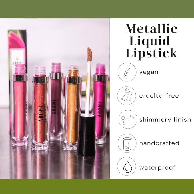 Aromi Hot Pink Magenta Metallic Liquid Lipstick (Fab Flamingo)