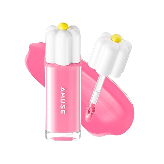 Amuse SEOUL Daisy Flower Dew Tint (05 STRAWBERRY) - Glossy Moisturizing Lip Stain, Watery Glow Lip Tint, Long Lasting Color, Dewy Finish, Vegan, Korean Beauty Makeup