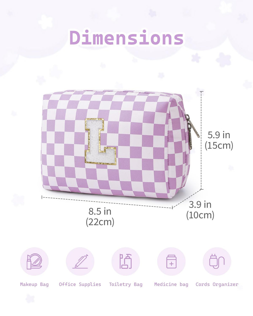 Narwey Birthday Gifts for Women Teen Girls Kids Personalized Initial Makeup Bag Monogram Preppy Cosmetic Bag Trendy Stuff 6 8 10 11 12 13 14 16 18 Years Old Travel Toiletry Bag (Purple Letter L)