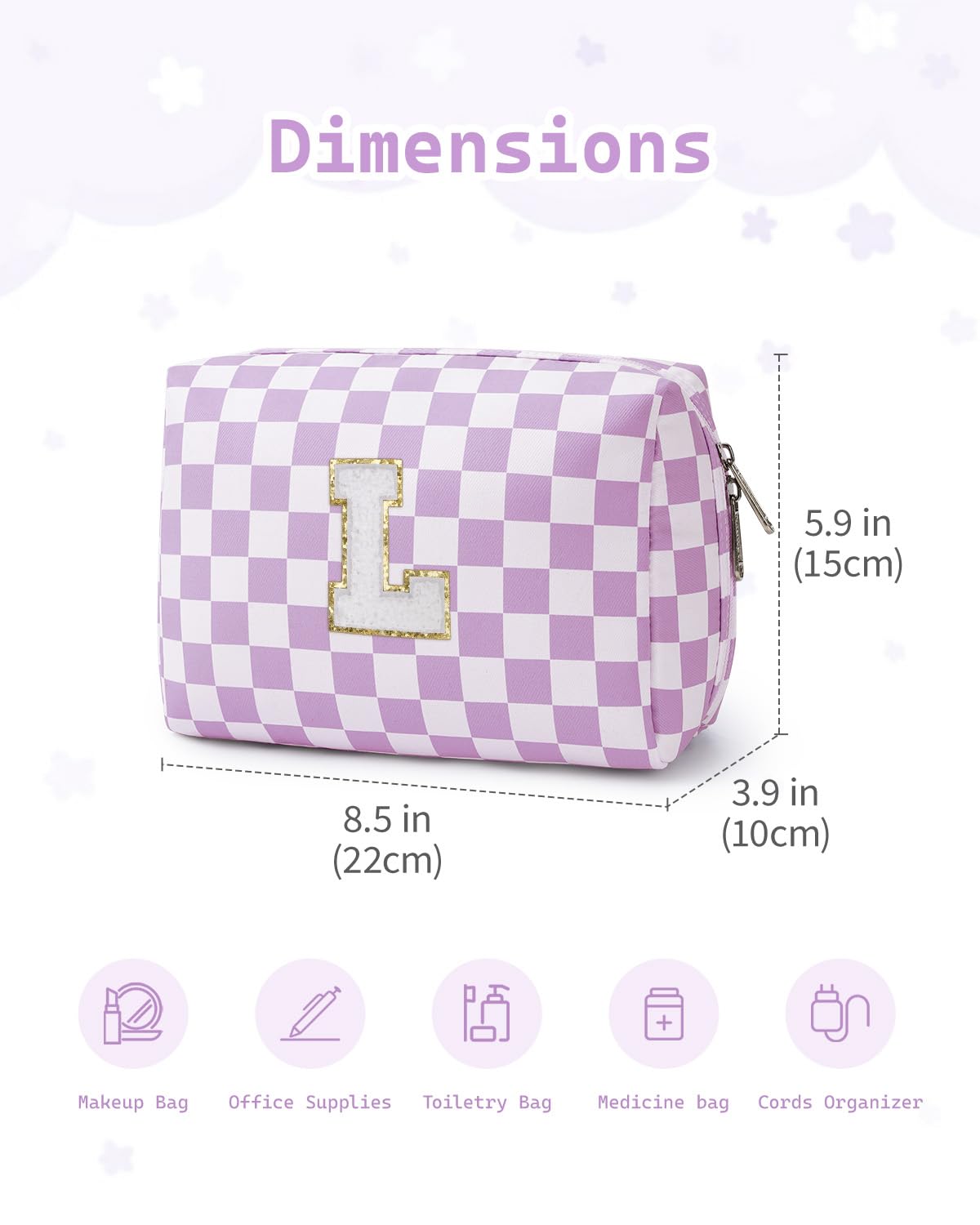 Narwey Birthday Gifts for Women Teen Girls Kids Personalized Initial Makeup Bag Monogram Preppy Cosmetic Bag Trendy Stuff 6 8 10 11 12 13 14 16 18 Years Old Travel Toiletry Bag (Purple Letter L)