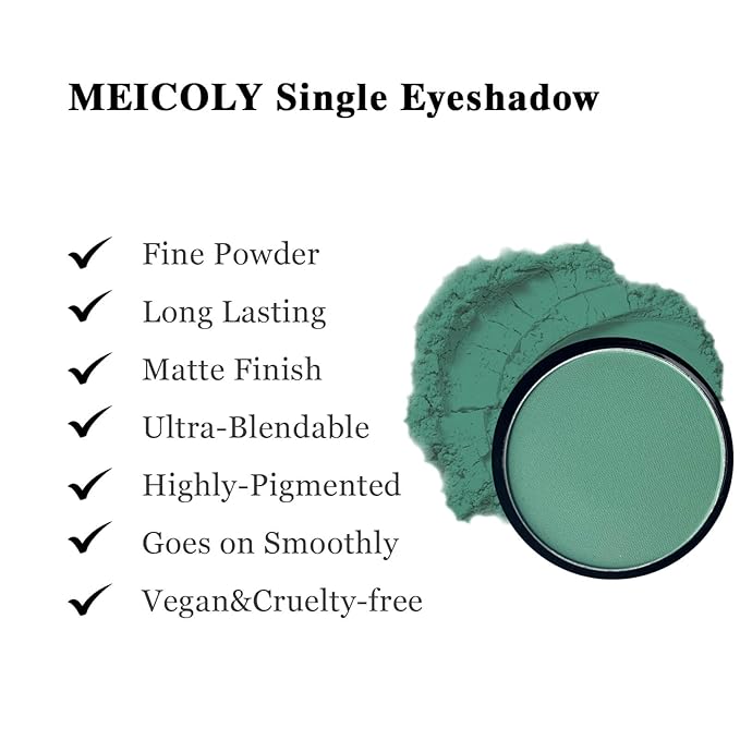 MEICOLY Single Green Eyeshadow Palette with Mirror,St Patricks Day Matte Green Eye Shadow for Elphaba,Pressed Powder Eyeshadow,High Pigment,Long Wear,Waterproof,Spirit Day Wear Eye Makeup