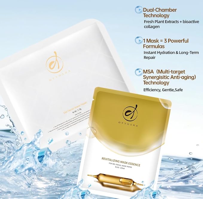 OTTOSHA Collagen Face Mask – Intensive Hydration & Deep Moisturizing Sheet Mask for Dry Skin, Anti-Aging Facial Care Full Set (10 Packs)